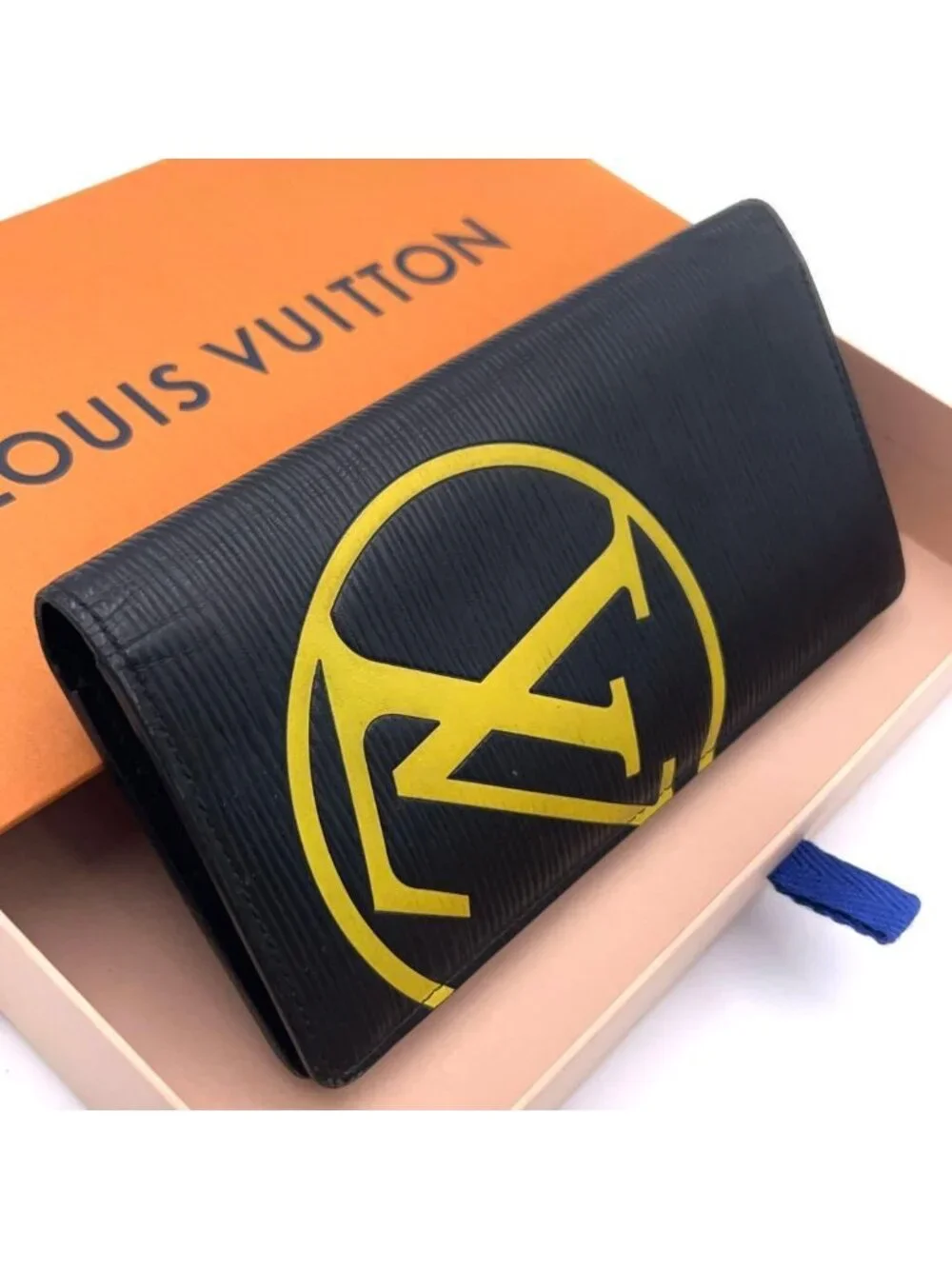 Louis Vuitton Epi Portefeuille Brazza Circle Black Yellow Wallet